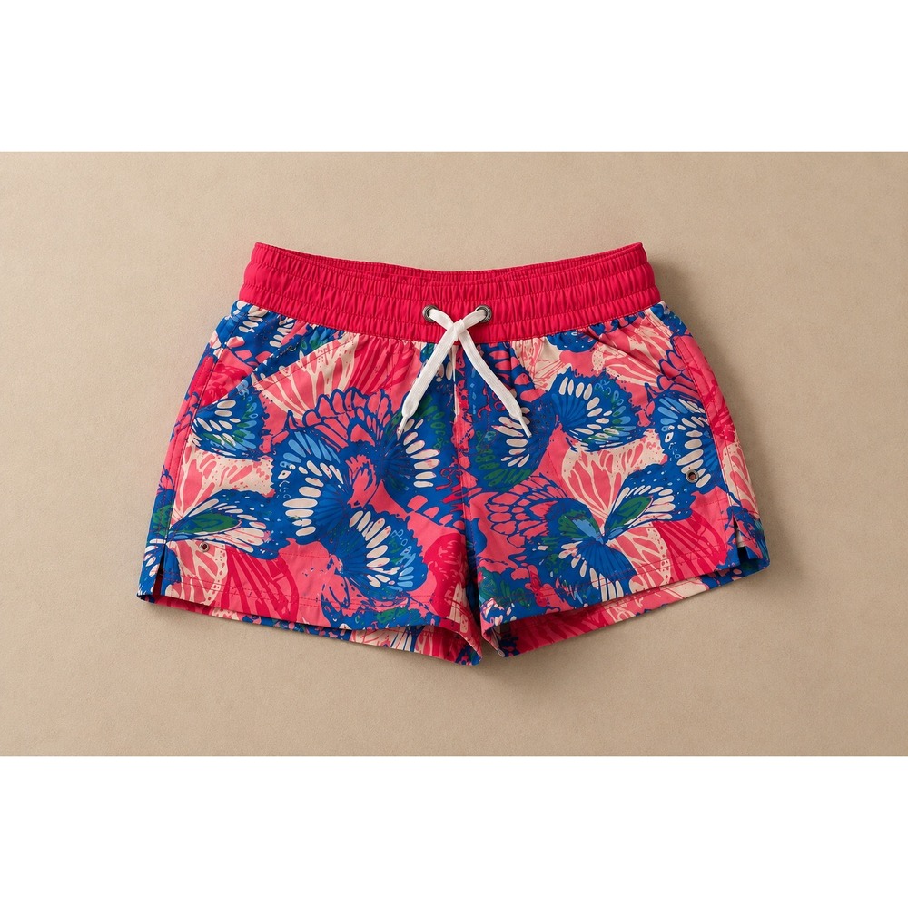 Patagonia Girls Large 12 Shorts Pink Blue Butterfly Print Nylon Swim Active